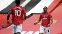 Anthony Martial merayakan golnya saat MU melawan Sheffield United di Liga Inggris (AP)