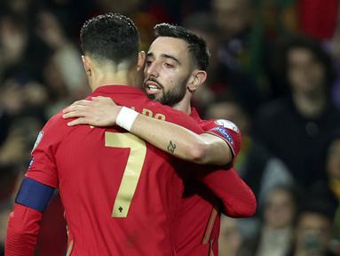 Portugal akhirnya mampu memastikan tempat di Piala Dunia 2022 Qatar usai mengalahkan Makedonia Utara saat final Play-off jalur C Kualifikasi Piala Dunia 2022 di Estadio do Dragao, Rabu (30/03/2022) dini hari WIB. (AP/Luis Vieira)