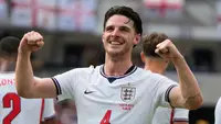 Selebrasi Declan Rice usai mencetak gol bagi Timnas Inggris ke gawang Timnas Kosta Rika di laga uji coba di Inter&Co Stadium di Florida, Kamis (11/6/2026) dini hari WIB. (AP Photo/John John Raoux)