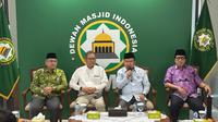 Ketua Umum DMI Jusuf Kalla alias JK menargetkan pembangunan 10 masjid di Gaza, Palestina bisa rampung pada bulan Ramadhan 1446 H/2025 M. Karena itu, DMI membuka donasi untuk mempercepat pembangunan ini. (Liputan6.com/Nanda Perdana Putra)