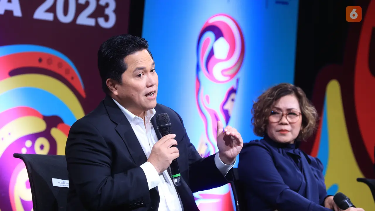 Erick Thohir dan Harsiwi Achmad - Konferensi Pers Launcing SCM sebagai pemegang hak siar resmi Piala Dunia U-17 2023