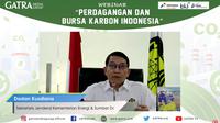 Sekretaris Jenderal Kementerian Energi dan Sumber Daya Mineral (ESDM), Dadan Kusdiana, dalam diksuis perdagangan dan bursa karbon Indonesia 2024, Selasa (23/7/2024). (Tira/Liputan6.com)