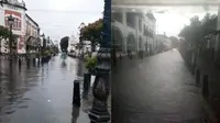 6 Potret Terkini Jalan di Semarang, Banjir di Momen Jateng 2 Hari di Rumah (sumber: Twitter/dwi_choeystone dan FB Muhammad Rosi)