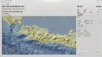 Gempa bumi 2,8 skala Richter terjadi di 12 kilometer sebelah tenggara Kota Cimahi, Jawa Barat, pada kedalaman 11 km, Kamis (18/5/2017) pukul 15.55 WIB. (Foto: BMKG Bandung/Liputan6.com/Arie Nugraha)