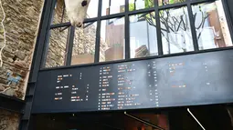 Seekor sapi taxidermy terlihat menggantung hiasi restoran pizza di Adelaide, Australia, Kamis (28/9). Hiasan sapi taxidermy itu menarik perhatian berbagai pihak dan tidak sedikit restoran tersebut menuai kecaman. (AFP PHOTO/PETER PARKS)