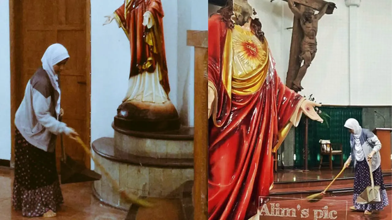 Ini Sosok Wanita Berhijab yang Sapu Gereja Santa Lidwina Usai Penyerangan