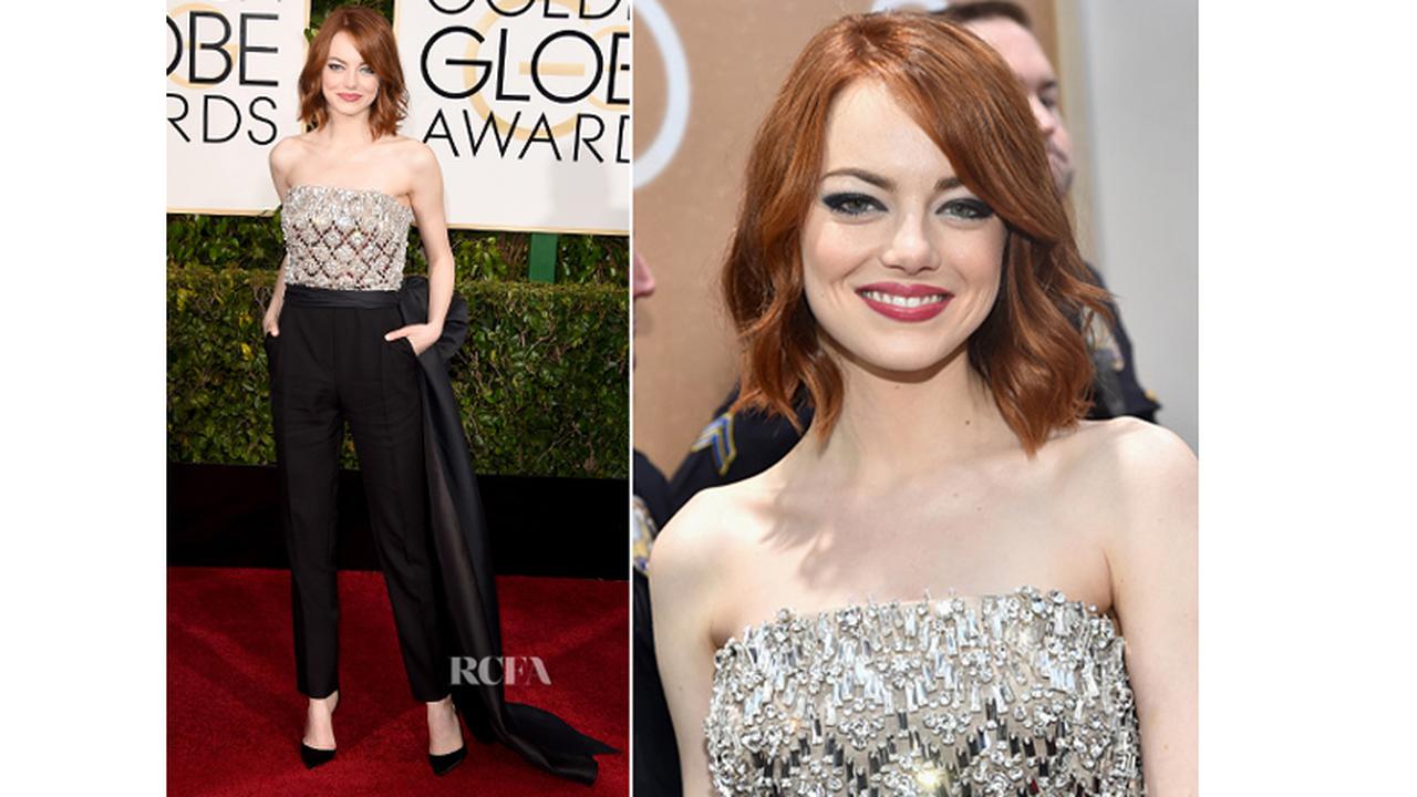 Pakai Jumpsuit, Emma Stone Melenggang Anggun di Golden Globe 2015