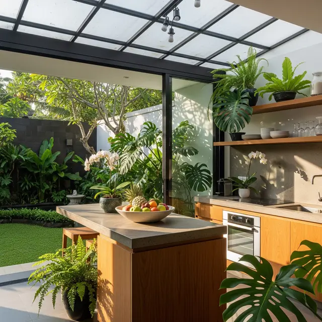 Desain Dapur Belakang Rumah dengan Atap Transparan