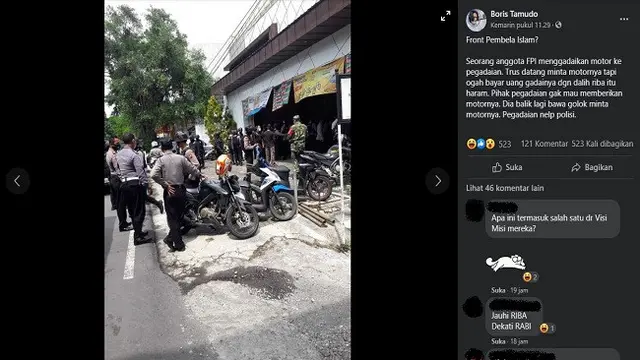 Gambar Tangkapan Layar  Foto yang Diklaim Anggota FPI Mengamuk di Sebuah Kantor Pegadaian (sumber: Facebook)