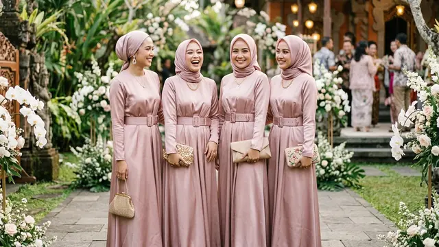 Bridesmaid Model Dress Satin Hijab (Foto: Gemini AI)