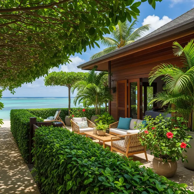 Teras Rumah dengan Pagar Tanaman Hidup (Gemini AI)