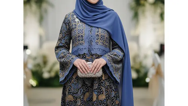 Model Gamis Batik Mix Tile Brokat Tanpa Berlebihan