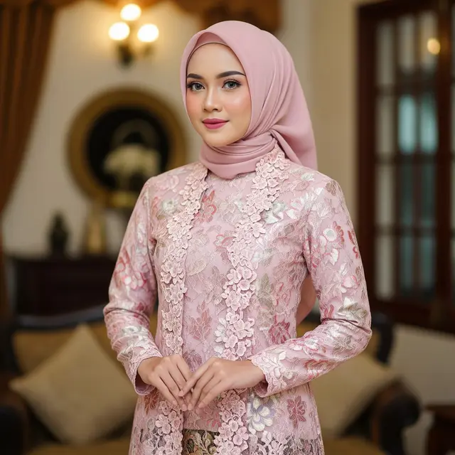 Model Gamis Brokat Etnik Warna Pastel (Gemini AI)