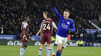 Selebrasi Jamie Vardy saat Leicester menang atas Aston Villa (AP)