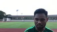 Pemain sayap Timnas Indonesia U-23, Saddil Ramdani, sudah bergabung bersama rekan-rekan setimnya dalam latihan di Stadion Madya, Senayan, Senin (11/3/2019) sore. (Bola.com/Benediktus Gerendo Pradigdo)