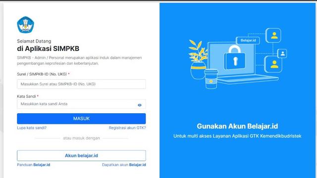 SIMPKB mewajibkan menautkan ke Akun Belajar.id.