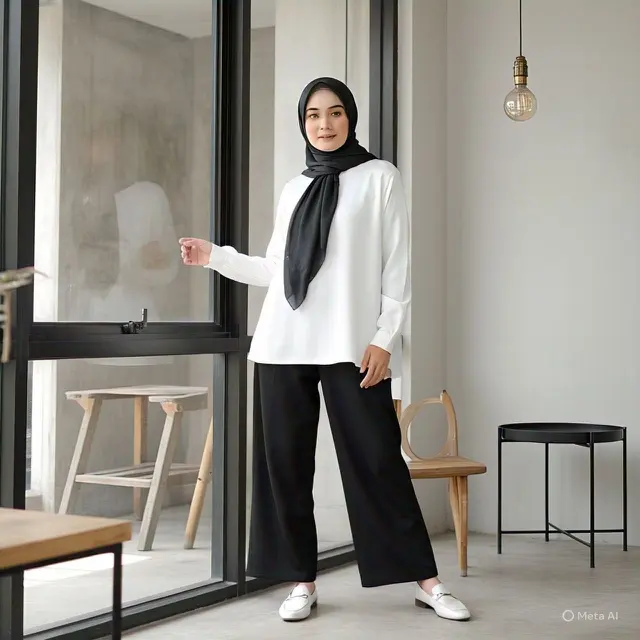Outfit Hitam Putih Hijab