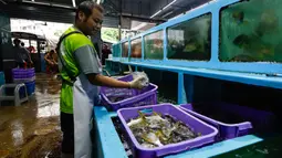 Sekretaris Permanen Lingkungan dan Ekologi Hong Kong Vivian Lau mengatakan pihak berwenang akan memperkuat pengawasan impor makanan bahari yang datang dari Jepang. Selain itu setiap hari pemerintah Hong Kong akan mempublikasikan tes radiasi air laut. (AP Photo/Daniel Ceng)