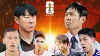 Kualifikasi Piala Dunia 2026 - Indonesia Vs Jepang: Shin Tae-yong, Jay Idzes, Marselino Ferdinan vs Hajime Moriyasu, Wataru Endo, Kaoru Mitoma (Bola.com/Adreanus Titus/Geaby Fadhilatu Sholikha)