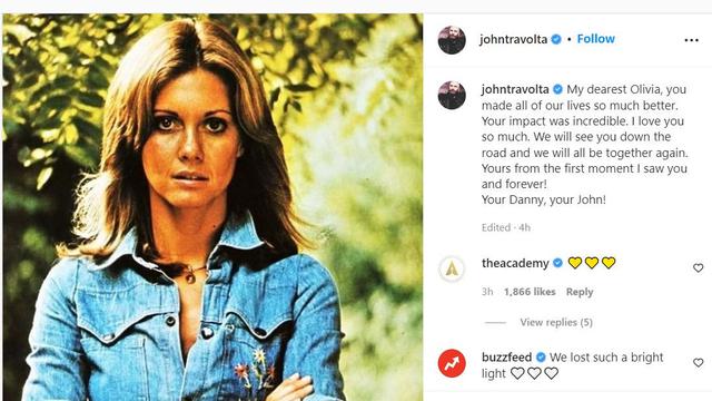 Unggahan John Travolta atas meninggalnya Olivia Newton-John. (Instagram/ johntravolta)