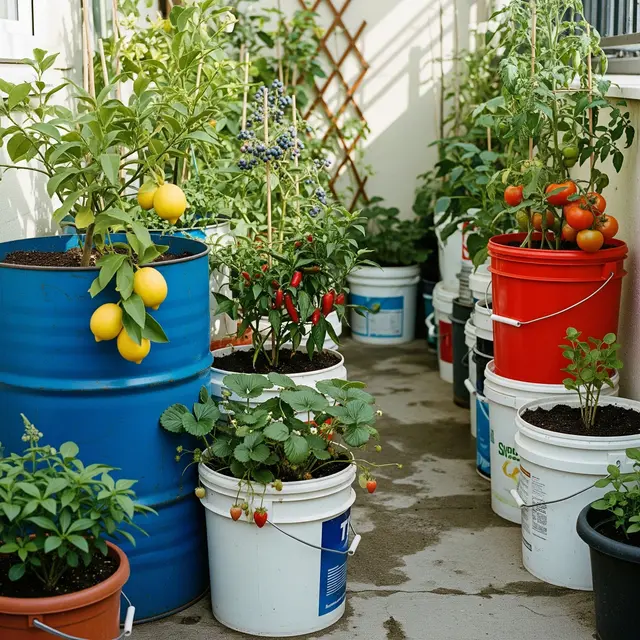 Ide Kebun Buah di Teras Sempit Pakai Barang Bekas/Gemini AI