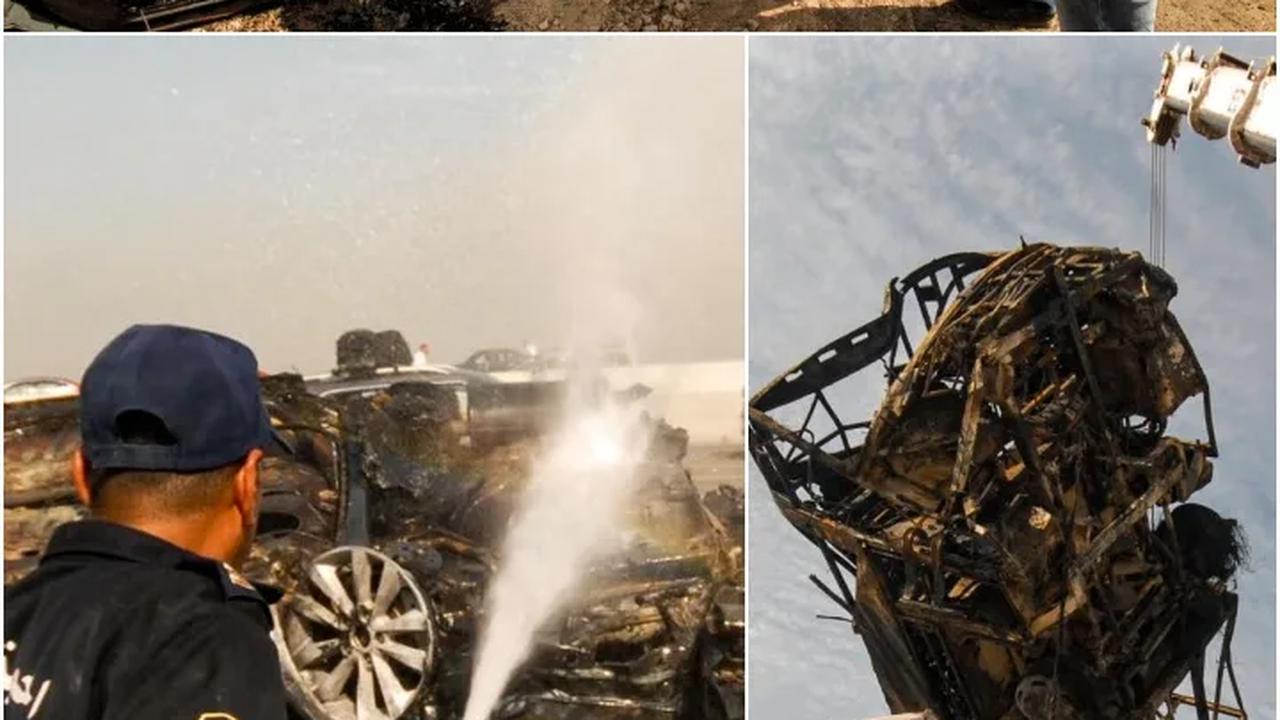 FOTO: Horor! 35 Orang Tewas Terpanggang dalam Kecelakaan Maut Beruntun di Kairo, Puluhan Mobil Hangus Terbakar