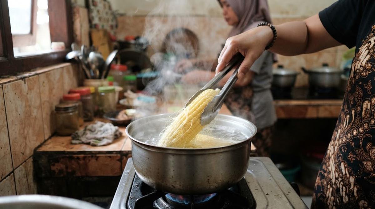 Mencelupkan Jagung ke Air Panas