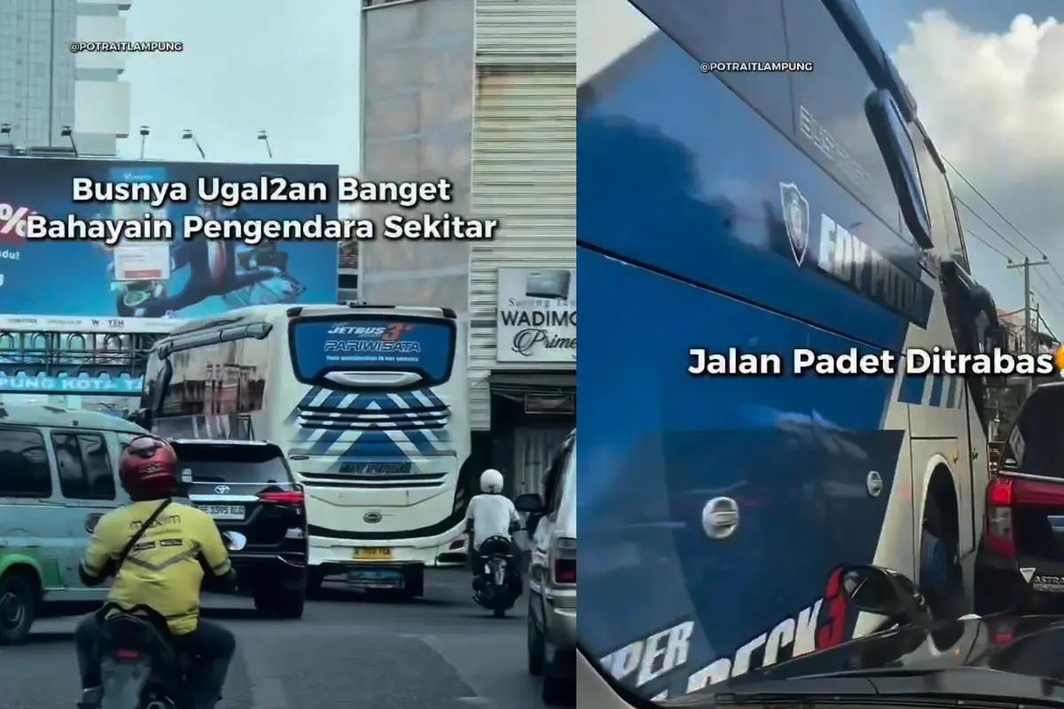 Tangkapan layar video aksi sopir bus ugal-ugalan di Bandar Lampung. (Istimewa)