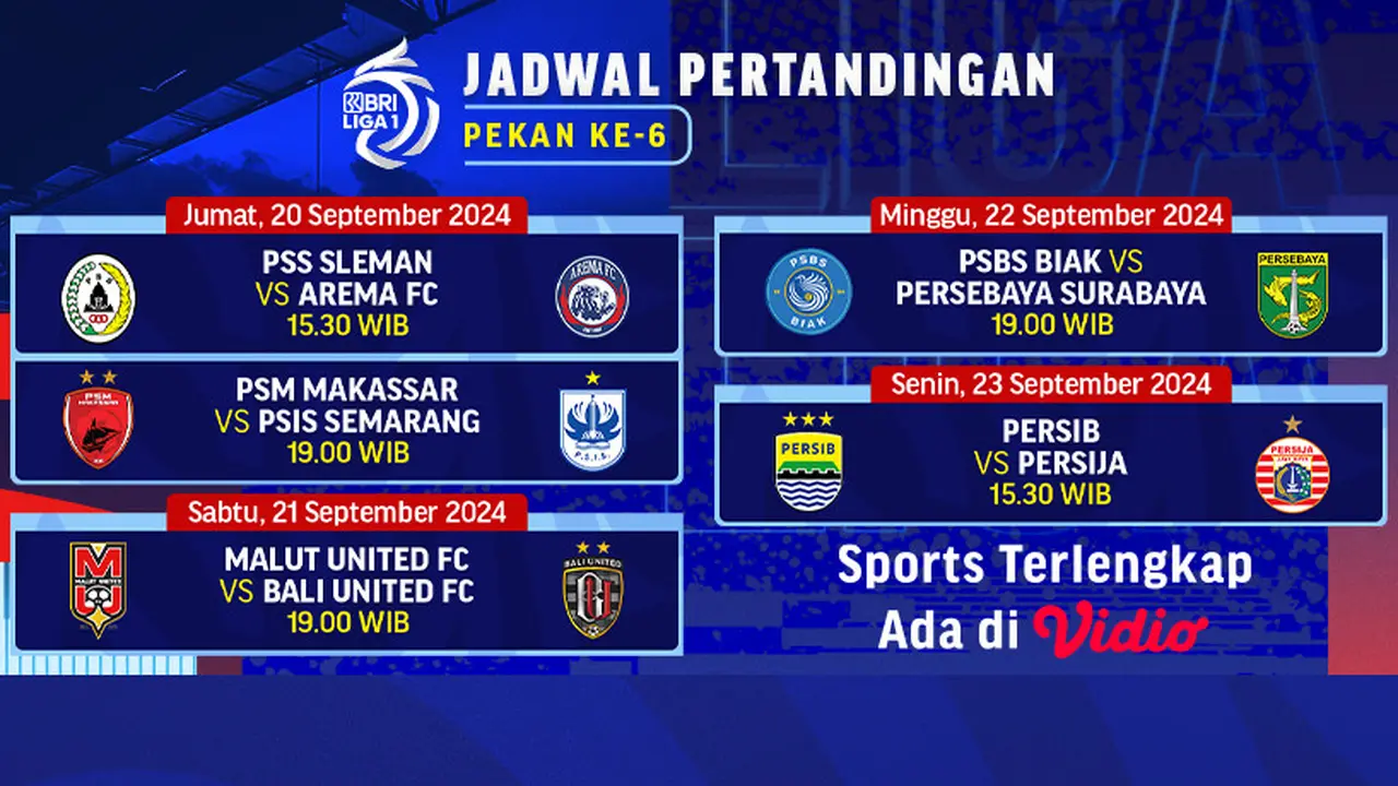 jadwal bri liga 1 pekan keenam