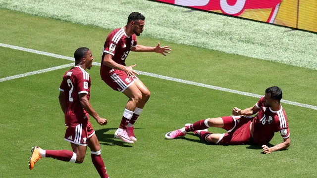 Selebrasi Qatar usai mencuri poin dari Swiss di Piala Dunia 2026