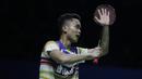 Tunggal putra Indonesia, Anthony Ginting, menang atas Lu Guang Zu pada Blibli Indonesia Open 2019 di Istora Senayan, Jakarta, Selasa (16/7). Ginting menang 20-22, 23-21 dan 21-18. (Bola.com/Vitalis Yogi Trisna)