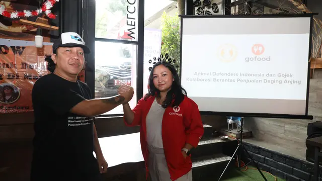 Animal Defenders Indonesia mengumumkan kolaborasinya bersama GoFood untuk memastikan layanan selalu bebas dari penjualan makanan/minuman dari bahan dasar atau olahan daging anjing (Dok. Animal Defenders Indonesia)
