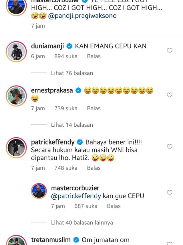 Reaksi Anji di Instagram Deddy Corbuzier