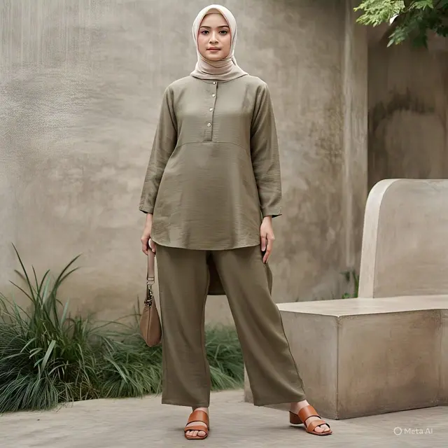 Setelan Linen Earth-Tone Minimalis