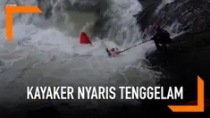 Seorang pemain kayak atau yang biasa disebut kayaker, jatuh dan terjebak di kano miliknya. Ia pun hampir saja tenggelam saat bermain di sungai yang arusnya deras tersebut.