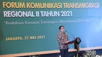 Menteri Desa, PDT, dan Transmigrasi Abdul Halim Iskandar di Forum Komunikasi Transmigrasi Regional II Tahun 2021 di Jakarta, Kamis (27/5/2021). (Foto: Wening/Kemendes PDTT)