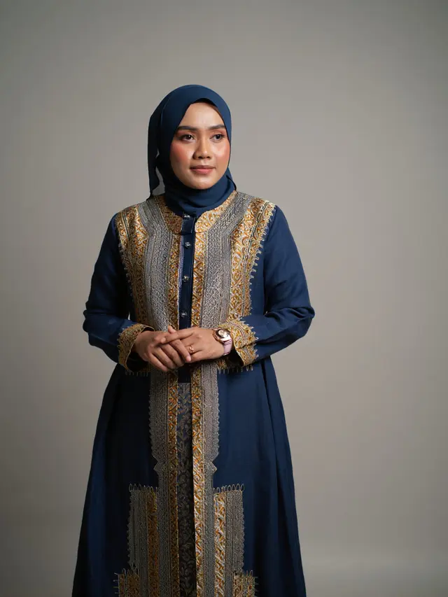 Gamis Linen Kombinasi Songket Elegan
