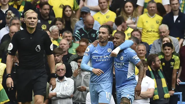 Foto: Jack Grealish Cetak Gol Perdana, Manchester City Bantai Norwich City 5-0 di Pekan Kedua Liga Inggris 2021 / 2022