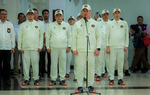 Ketua NOC, Raja Sapta Oktohari memberikan sambutan dalam acara pengukuhan kontingen Indonesia untuk SEA Games 2025 di Auditorium Wisma Kemenpora, Senayan, Jakarta, Jumat (05/12/2025). (Bola.com/Bagaskara Lazuardi)