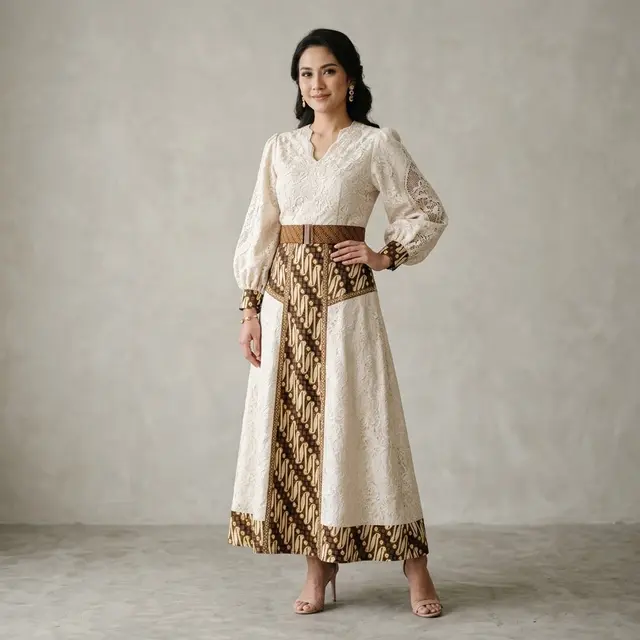 Model Long Dress Brokat Kombinasi Batik Modern