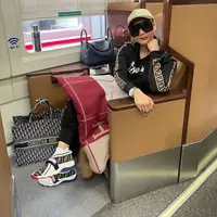 Inul Daratista naik kereta api ditemani selimut Hermes. (Foto: Dok. Instagram @inul.d)