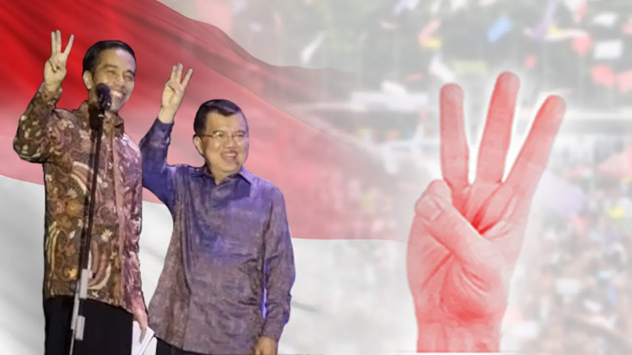Ilustrasi salam tiga jari Joko Widodo dan Jusuf Kalla