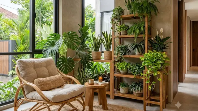 Pojok Hijau dengan Tanaman Indoor