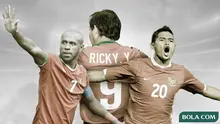 Boaz Solossa, Ricky Yakobi dan Bambang Pamungkas. (Bola.com/Dody Iryawan)