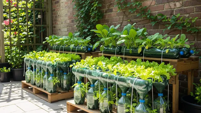 Ide Kebun Sayur di Teras Belakang dengan Botol Bekas