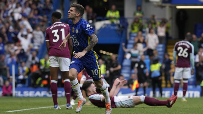 <p>Christian Pulisic mencetak gol tunggal Chelsea melawan West Ham pada pekan ke-34 Liga Inggris 2021/2022 di Stamford Bridge, London, Minggu (24/4/2022). (AP/Alastair Grant)</p>
