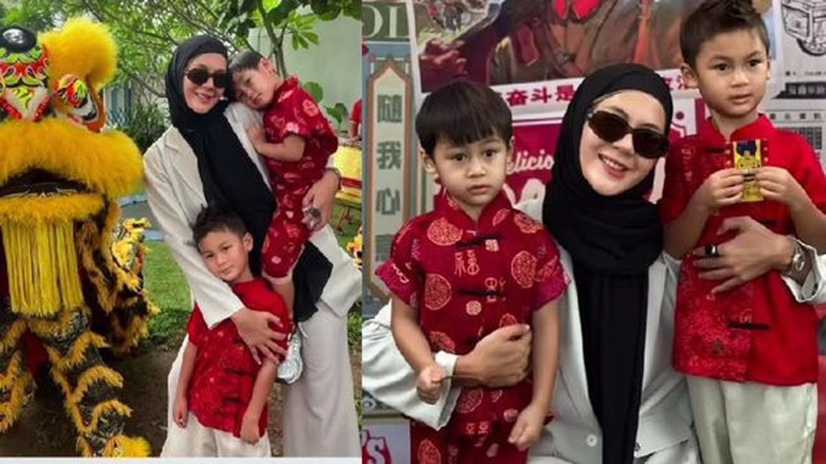 Paula Verhoeven Temani Kiano dan Kenzo Tonton Barongsai di Sekolah sambil Bagikan Angpao