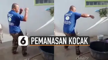 Video kocak pria lakukan pemanasan seperti akan bertarung ternyata akan mencuci baju.