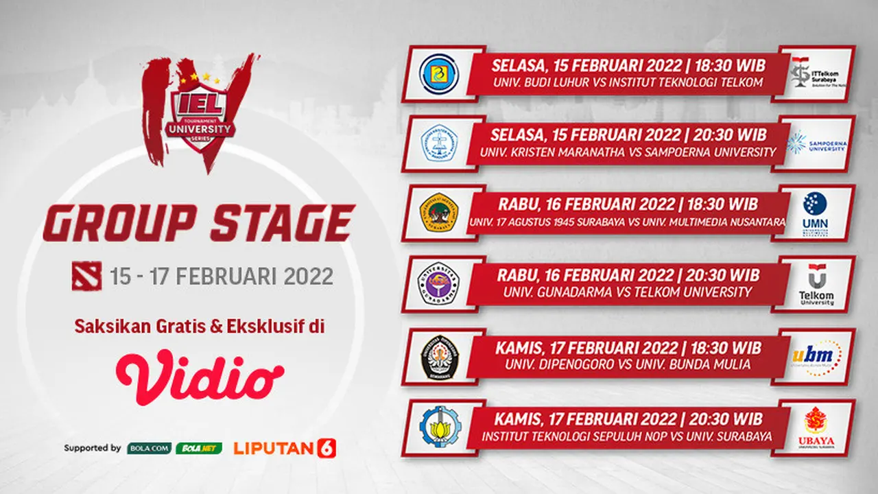 Link Live Streaming IEL University Season 4 Dota 2 Group Stage Pekan Ketiga di Vidio, 15-17 Februari 2022
