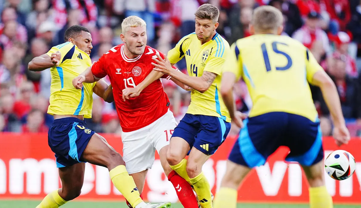 Kemenangan tersebut menjadi penyemangat Denmark mengakhiri persiapan Euro 2024 melawan Norwegia pada hari Sabtu pekan ini. (Liselotte Sabroe / Ritzau Scanpix / AFP)